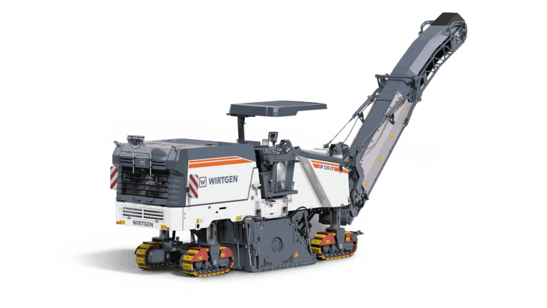 The Wirtgen W 155 CF is a compact-class cold milling machine featuring an integrated primary crusher and conveyor system, a tracked undercarriage, and a milling drum designed for direct material loading and efficient recycling on medium-scale road rehabilitation projects.