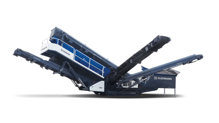 The Kleemann MOBISCREEN MSC 953 EVO is a mobile classifying screen featuring a triple-deck screen box, tracked undercarriage, and multiple discharge conveyors, designed for producing precisely graded final products in natural stone processing and recycling applications.