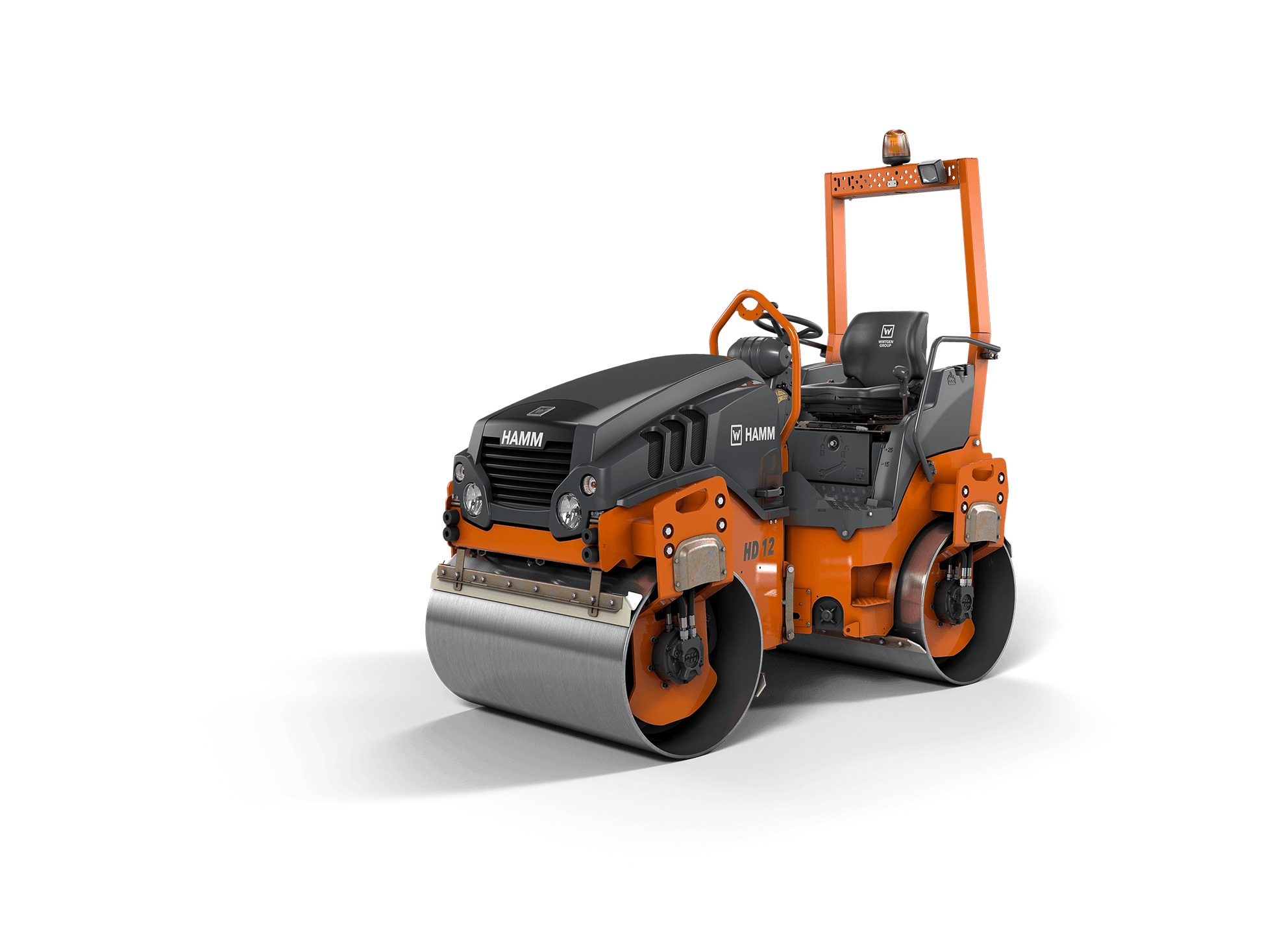 Tandem roller compacting a newly laid asphalt surface