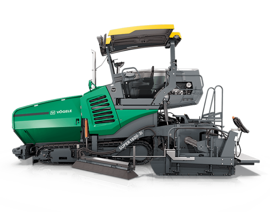 a closer front/angled view of the machine, emphasizing its operator platform and spray bar system at the front of the hopper.